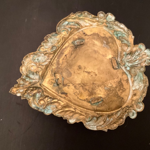 Brass Heart Tray with Attached Glass Inkwell - Picture 3 of 3